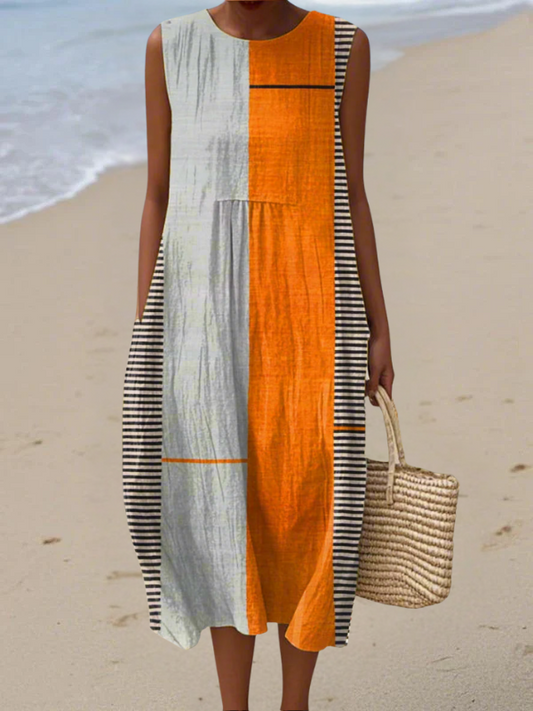 Ana | Vestito Midi con Bloque de Colores