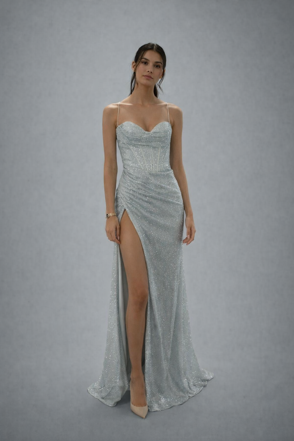 Vestido Adriana largo perlas y brillos