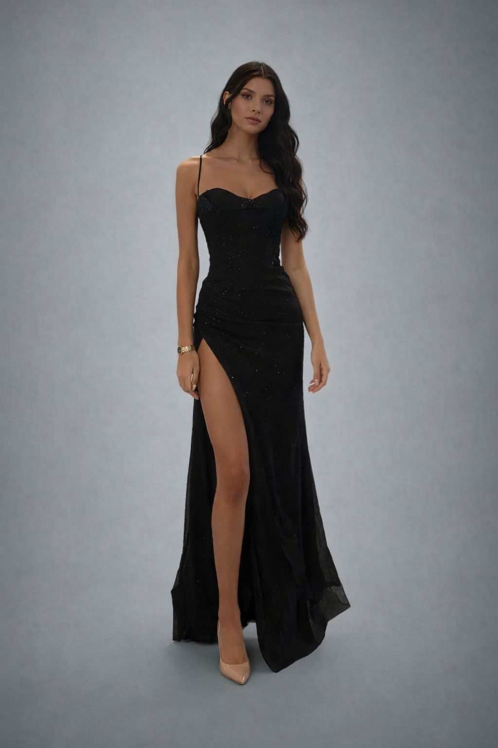Vestido Adriana largo perlas y brillos