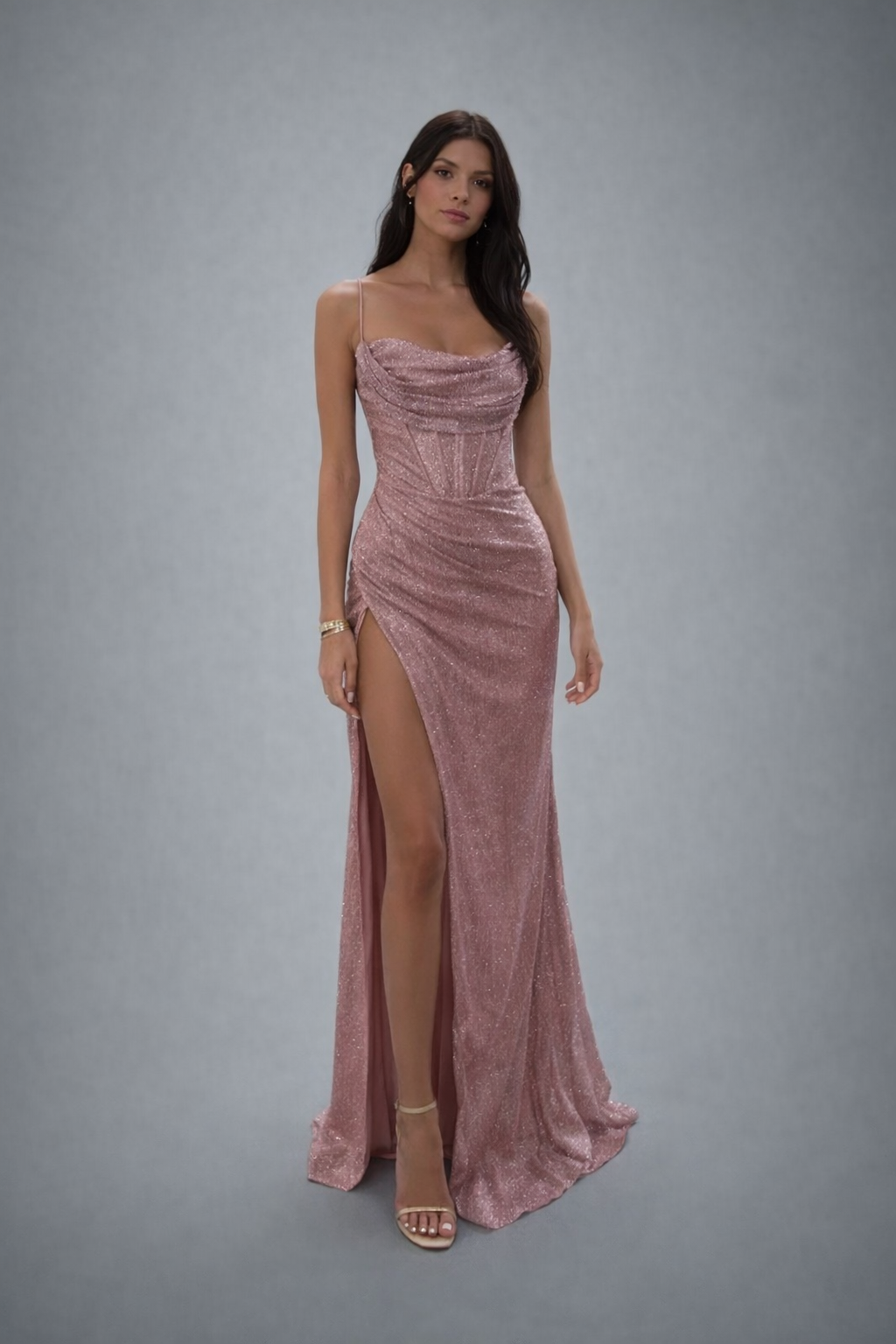Vestido Adriana largo perlas y brillos