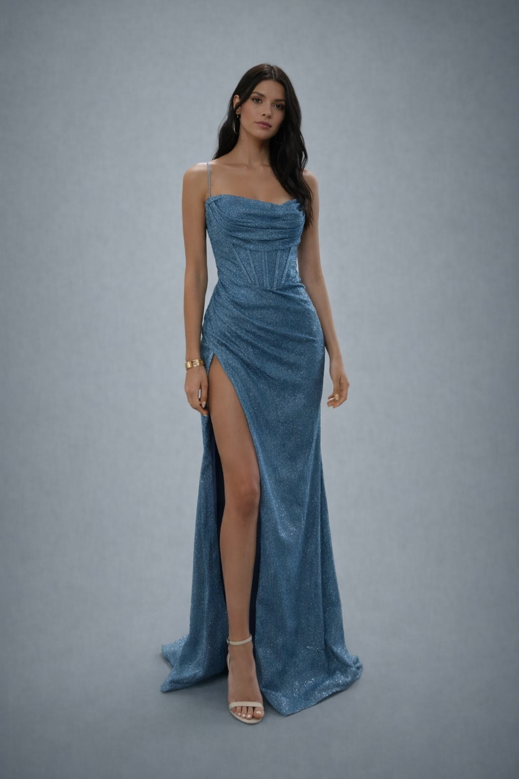 Vestido Adriana largo perlas y brillos