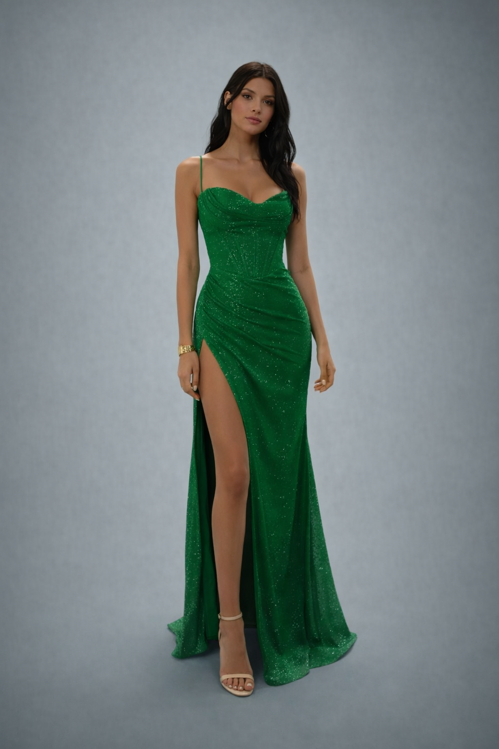 Vestido Adriana largo perlas y brillos