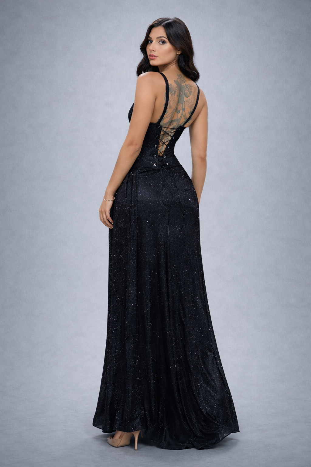 Vestido Adriana largo perlas y brillos
