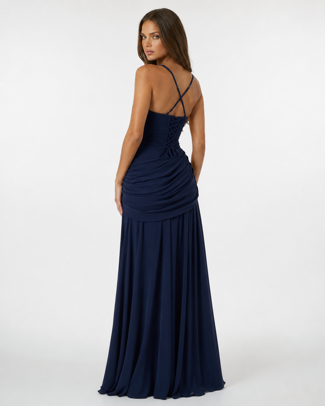 ENIE | Vestido maxi con escote cuadrado fruncido.