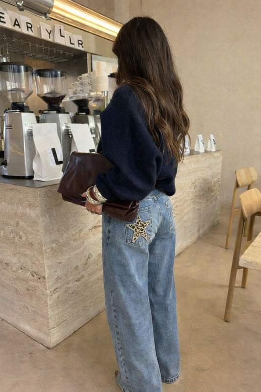 Elisenda| Jeans casual estrellas estampado de leopardo