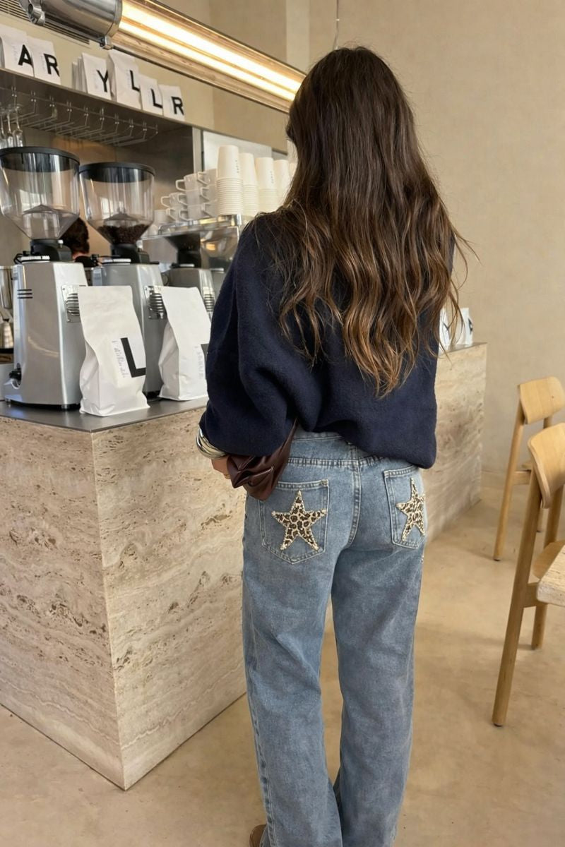 Elisenda| Jeans casual estrellas estampado de leopardo