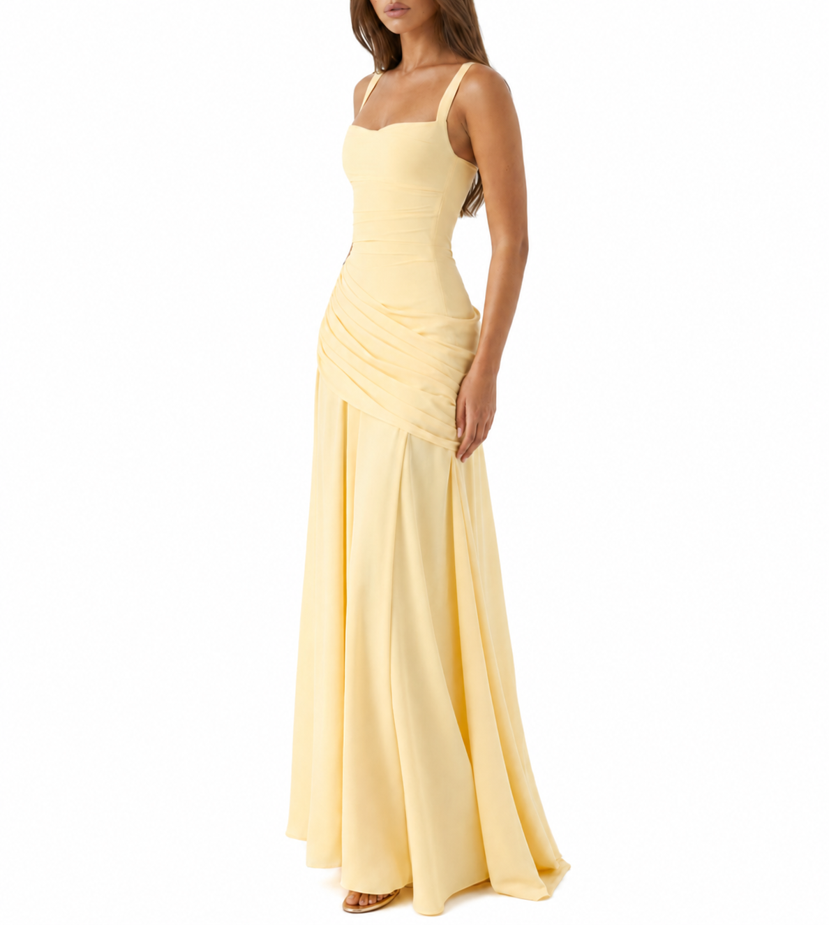ENIE | Vestido maxi con escote cuadrado fruncido.