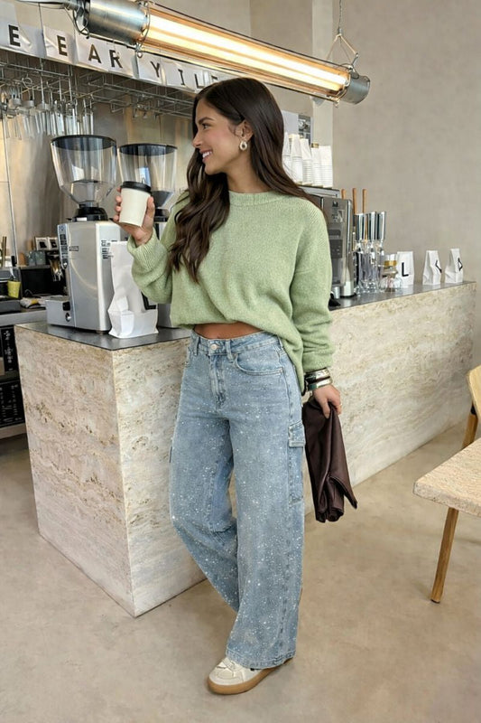 Sara | Jeans anchos con brillantes