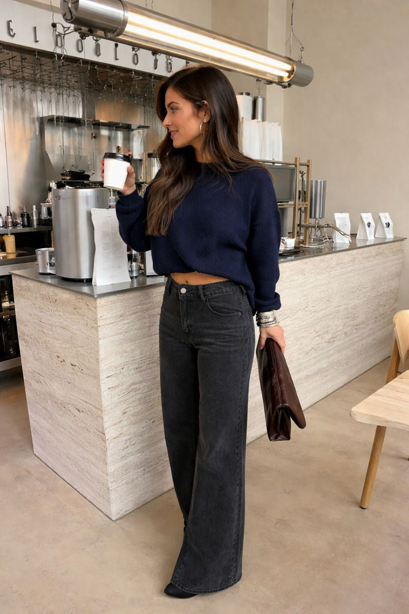 Naila | Jeans casual negros estrellas