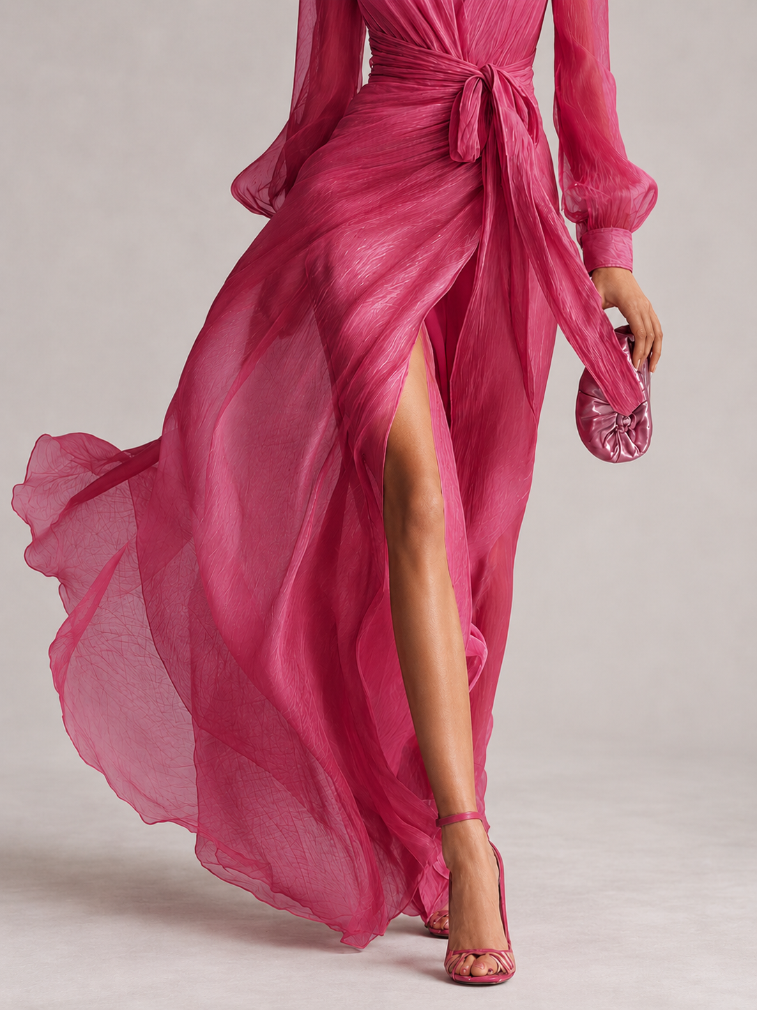 BEATRICE | Elegante vestido largo entallado de gasa con escote en V