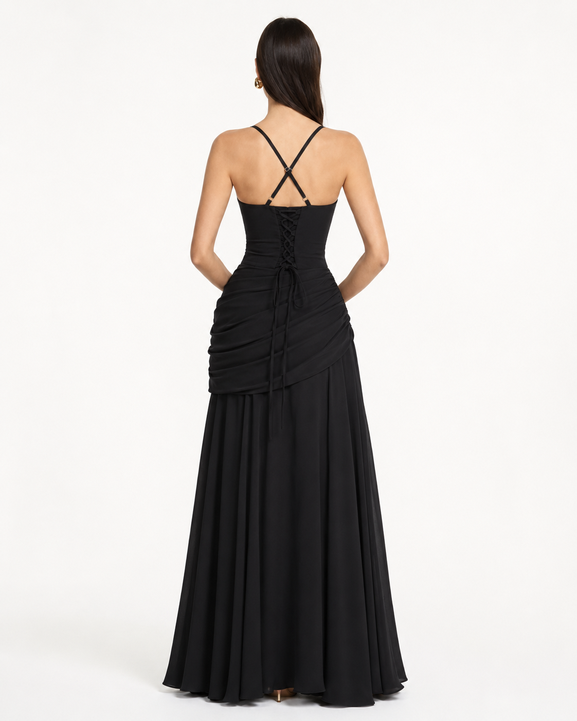 ENIE | Vestido maxi con escote cuadrado fruncido.