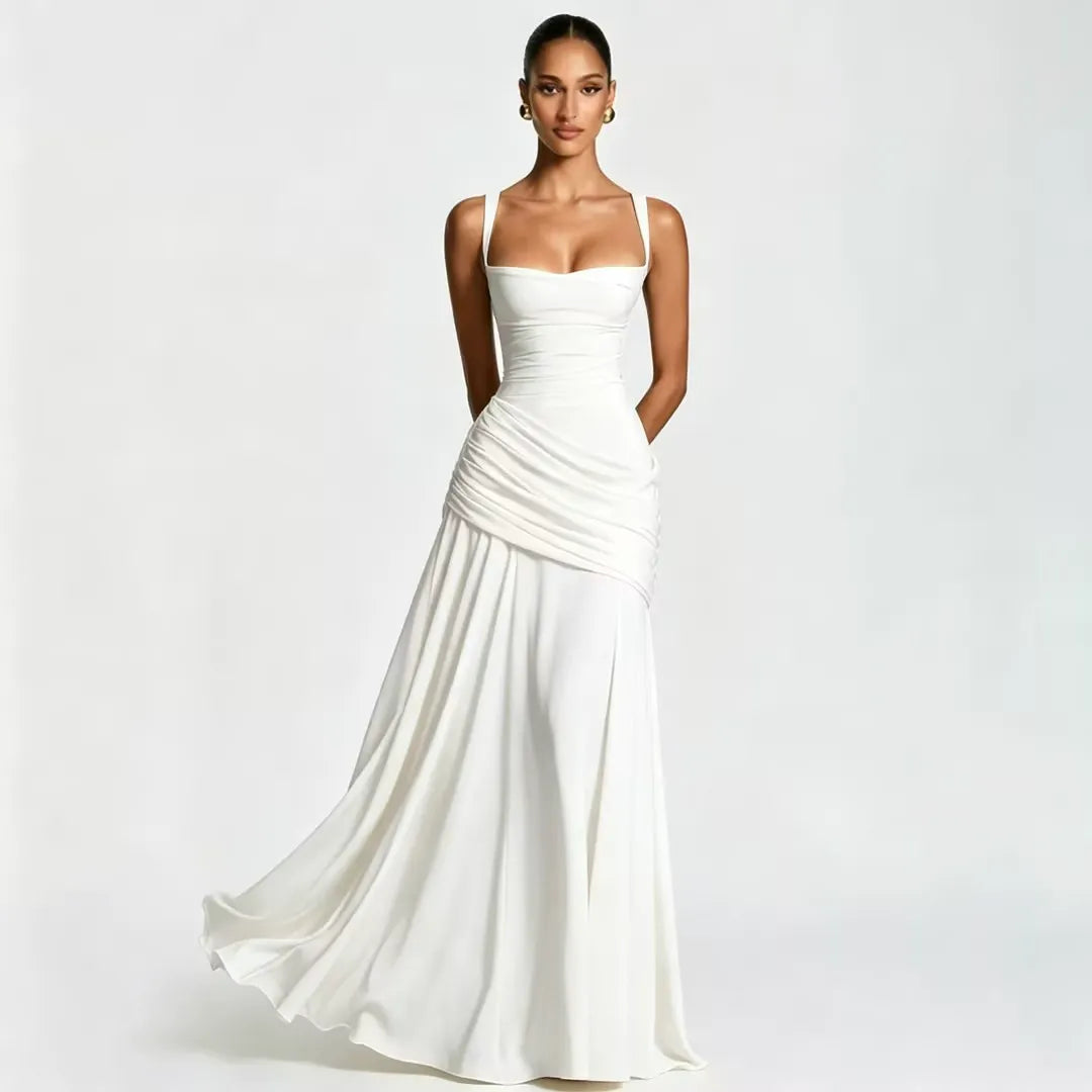 ENIE | Vestido maxi con escote cuadrado fruncido.