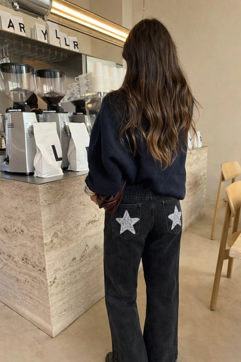 Naila | Jeans casual negros estrellas