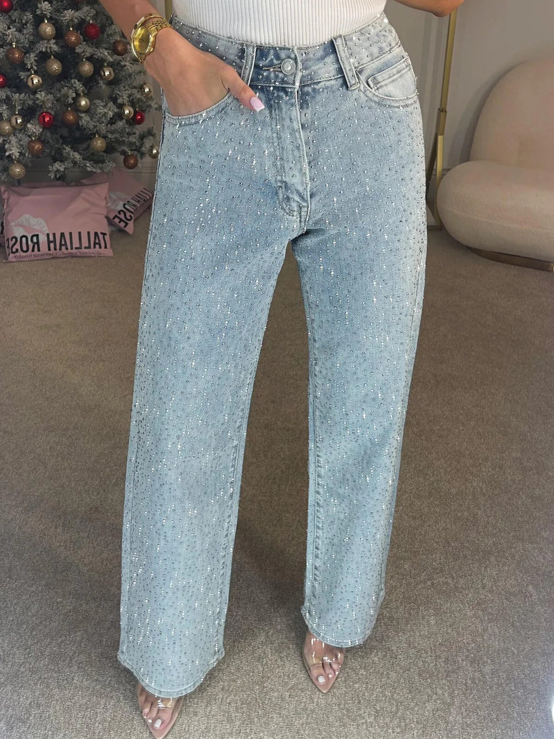 Tamara | Jeans Elegantes de recto con Diamantes