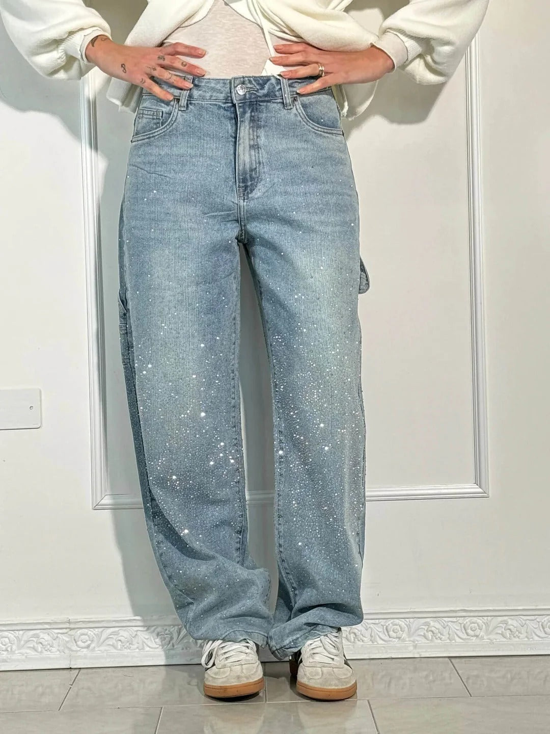 Sara | Jeans anchos con brillantes