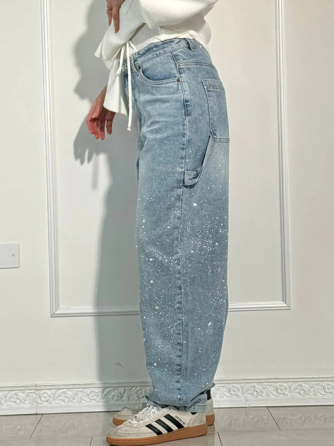 Sara | Jeans anchos con brillantes