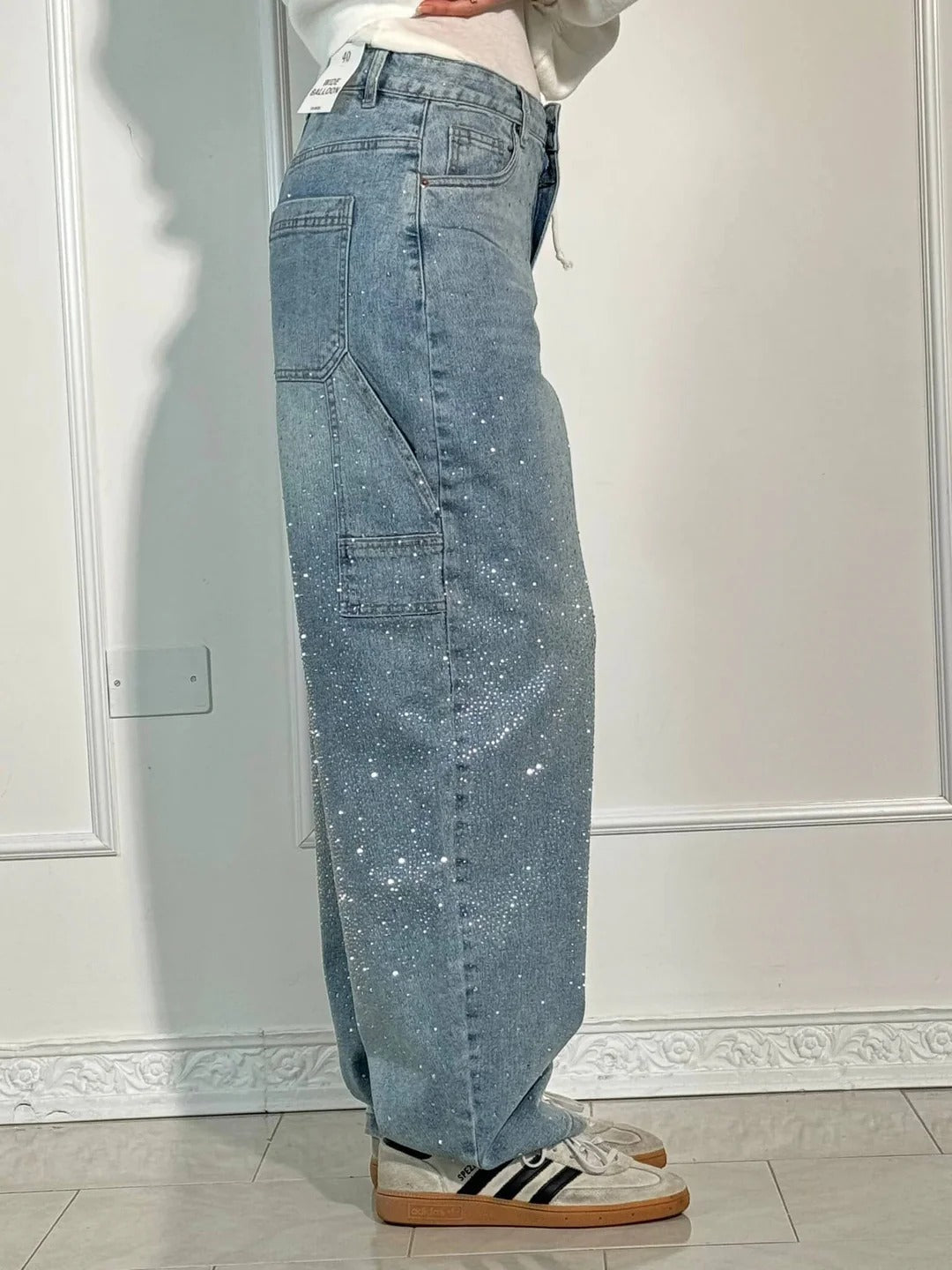 Sara | Jeans anchos con brillantes