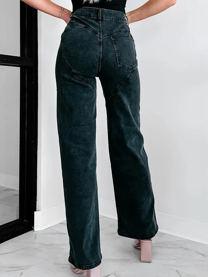 Ingrid | Jeans rectos desgastados con detalle Strass