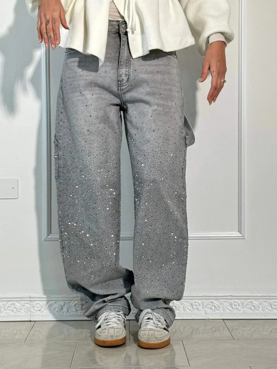 Sara | Jeans anchos con brillantes