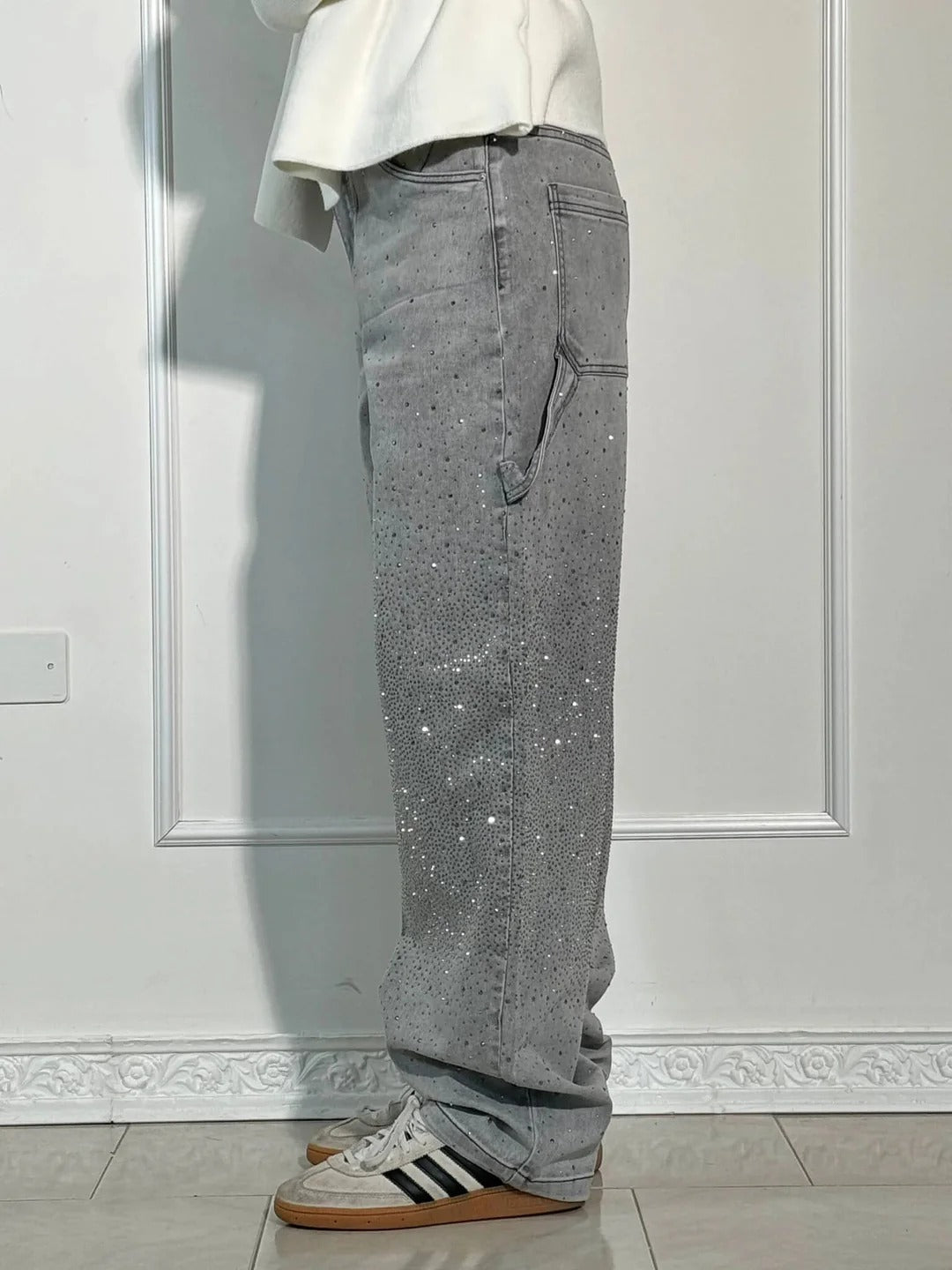 Sara | Jeans anchos con brillantes