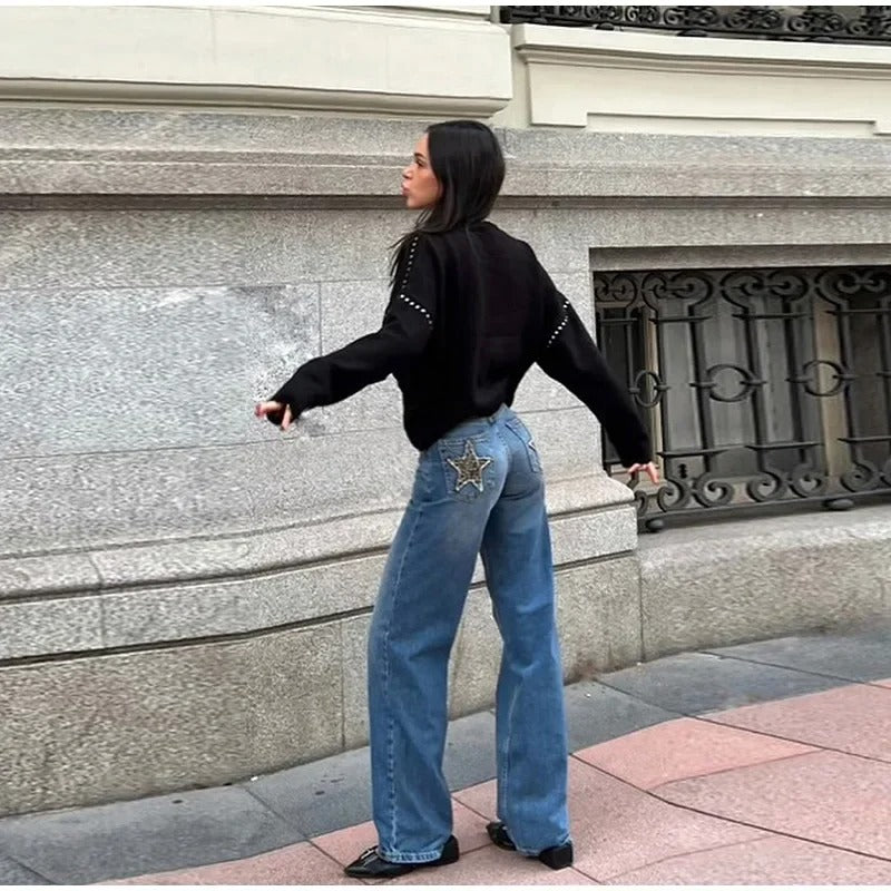 Elisenda| Jeans casual estrellas estampado de leopardo