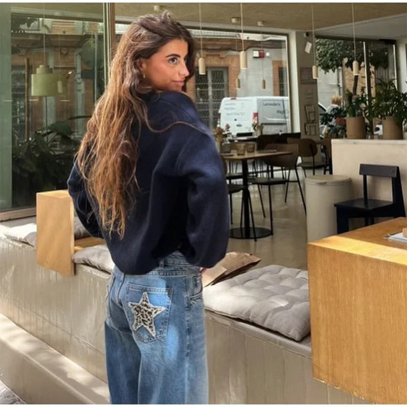 Elisenda| Jeans casual estrellas estampado de leopardo