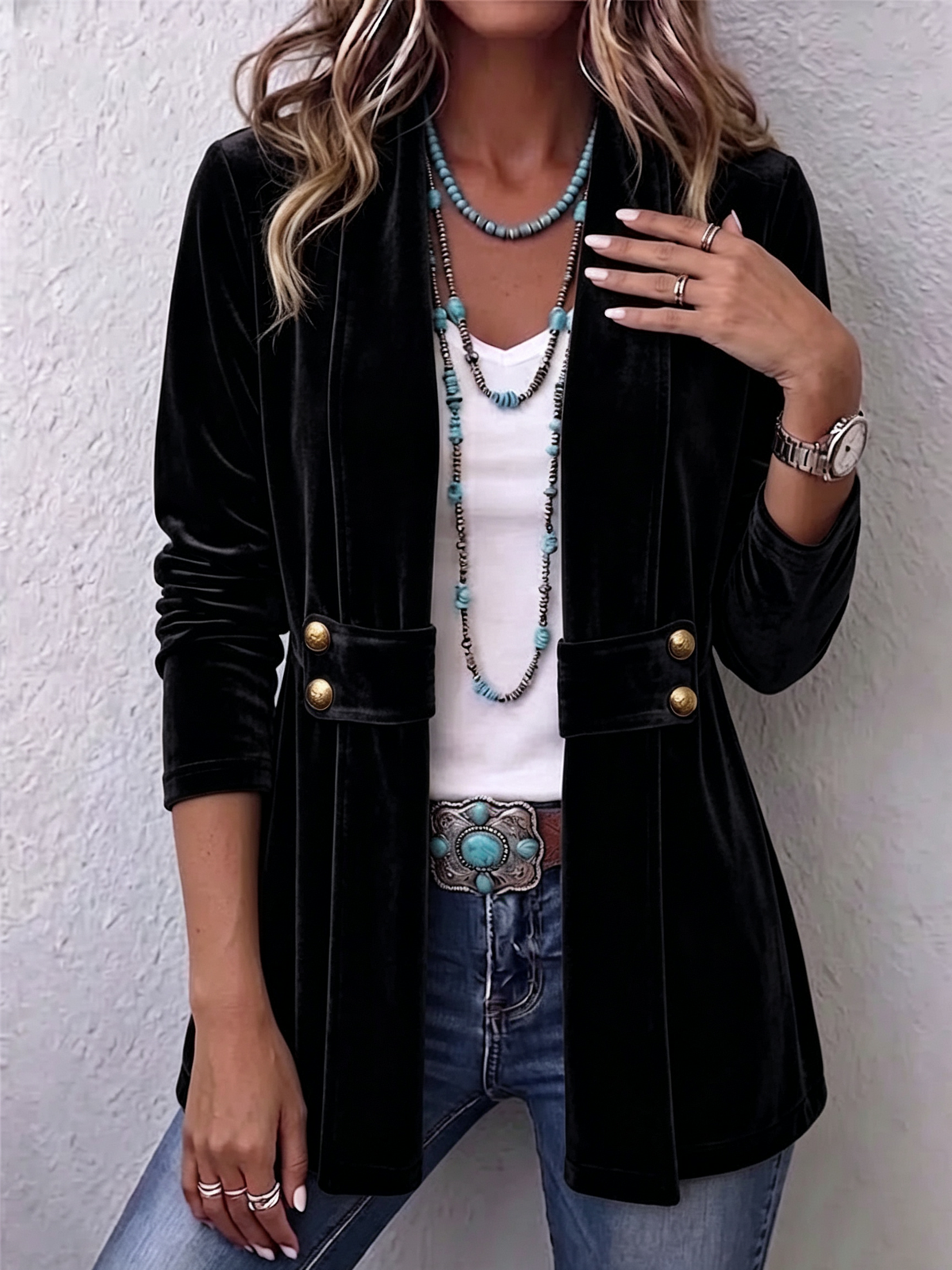 HOLLIWELL | Chaqueta Vintage Solapa Manga Larga Abierta